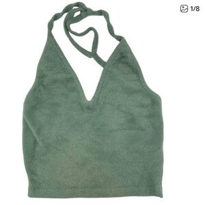 Gymshark by Whitney Simmons Sage Green Fuzzy Halter Top